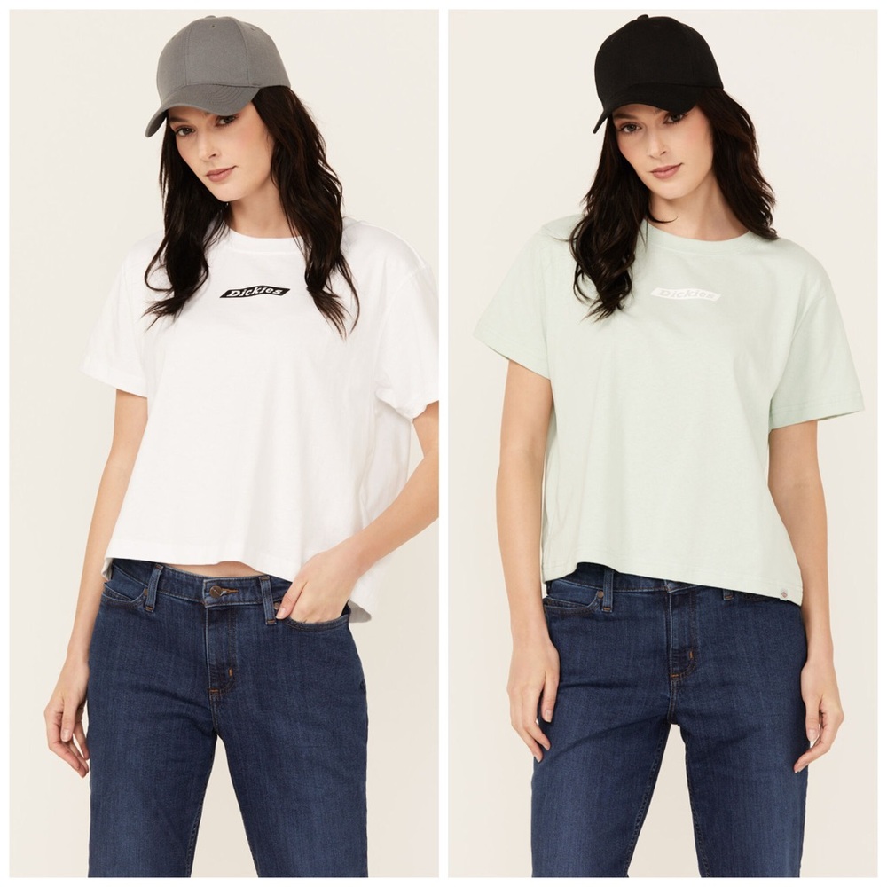 2 Dickies Women's Logo Short Sleeve Graphic boxy Tee nwt